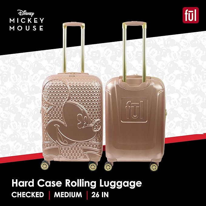 FUL Disney Mickey Mouse 26 Inch Rolling Luggage, Hardshell Suitcase with Spinner Wheels, Rose Gold