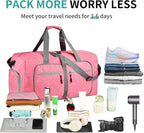 Dimayar 65L Travel Duffle Bag for Men Women - Foldable Duffel Bag with Shoes Compartment - Overnight Bags Waterproof & Tear Resistant(Pink)