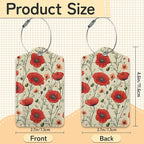3 PCS Red Poppy Flower Luggage Tags,Suitcase Tags Privacy Cover ID Label with Stainless Steel Loop and Address Card for Travel Bag Suitcase