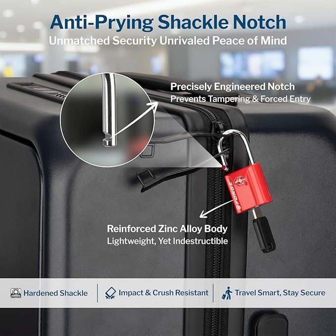 Forge Small TSA Approved Luggage Locks: Ultra Secure Dimple Key Travel Locks Alloy Body, for Luggage, Travel Cases, Backpacks, Red 4 Pack.
