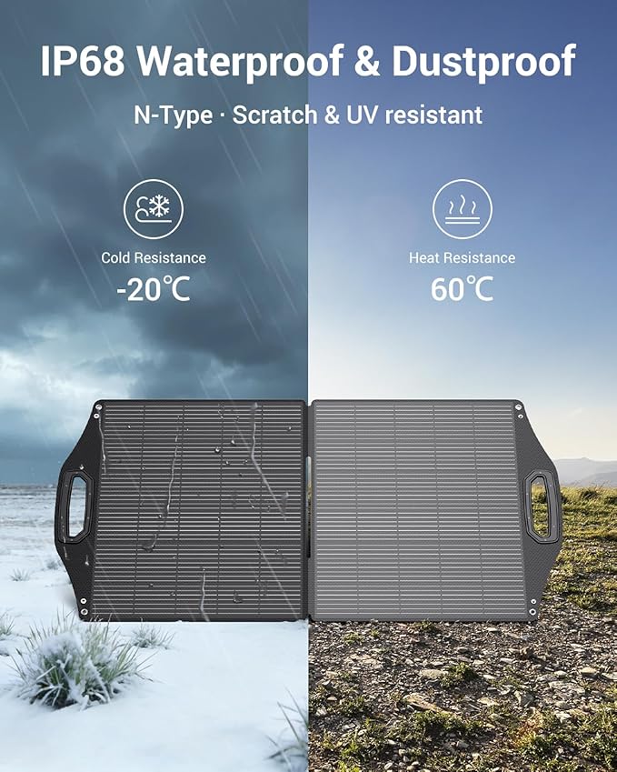 BigBlue 100W Solar Panel w/USB-C(45W PD)+USB-A(Fast Charging 18W) & MC-4 Ports, IP68 Waterproof, Camping Essentials, Folding Portable Solar Charger w/Kickstand for Power Stations, Phones, Tablets