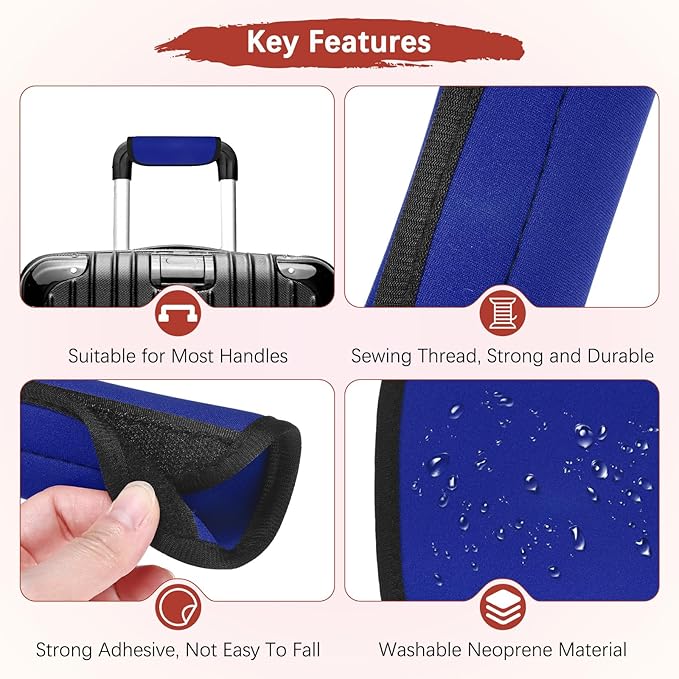 Luggage Handle Wrap [6PCS] - Neoprene Luggage Identifiers Use for Suitcases & Carry on & Travel Accessories - [Blue-6IN/15CM] Comfort Grip Handle Cover
