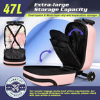 smilesun Foldable Ride On Scooter Suitcase with Front Opening, Lightweight Carry On Scooter Luggage for Adults, Teens & Kids（Pink 20-inch）