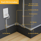 D-Line 157in Cord Cover Kit, Self-Adhesive Wire Hiders, Cable Raceway to Hide Wires on Wall, Electrical Cable Management - 10x 15.7 Lengths & 19 Accessories - 1.18" (W) x 0.59" (H) - Gray