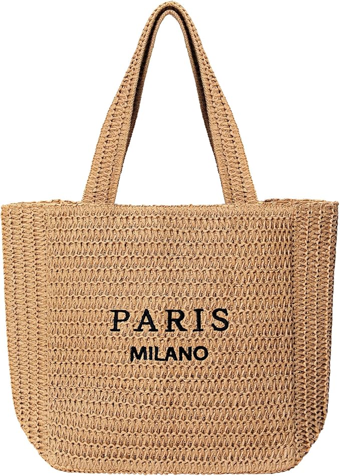 Tavaleu Straw Beach Bags for Women, Large Beach Bag Summer Woven Tote Bag Travel Shoulder Handbags for Holiday