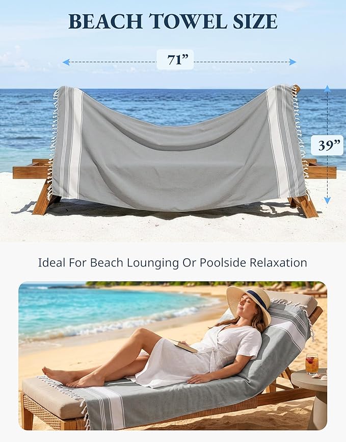 LANE LINEN Turkish Beach Towels Set of 4 - Oversized Beach Towel 39"x71", Durable Sand Proof Towel, Absorbent & Quick Dry, Perfect for Pool or Travel – Alloy