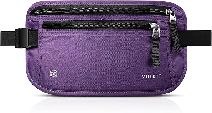 VULKIT Money Belt for Travel, Hidden Passport Holder, Anti-Theft Travel Wallet Under Clothes, RFID Blocking Waist Pouch, Undercover Fanny Pack, Violet Purple