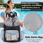 Swim Bag for Kids Mesh Beach Backpack for Boys Lightweight Drawstring Beach Bag Swimming Pool Sports Gym String Bag (Black)