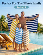 LANE LINEN Beach Towels 4 Pack - 520 GSM 100% Cotton Pool Towel for Adults – (30" x 60") Beach Towels Oversized, Thick & Highly Absorbent - Super Soft, Comfy & Quick Dry Cabana Stripe Large Towel