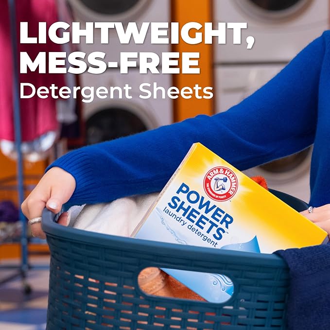 ARM & HAMMER Power Sheets Laundry Detergent, Fresh Breeze Scent, No Mess, Lightweight and Travel-Friendly, 35 Count, Up to 70 Small Loads (Pack of 6)