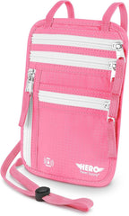 HERO Neck Wallet - RFID Blocking Passport Holder, Easy to Conceal Travel Pouch (Hot Pink)