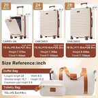 Merax Luggage Sets Front Opening, 3 Piece Hardshell Suitcase with Spinner Wheels and Bags,Lightweight Carry on Luggage with USB Port and Cup Holder,20+24+28,White and Brown