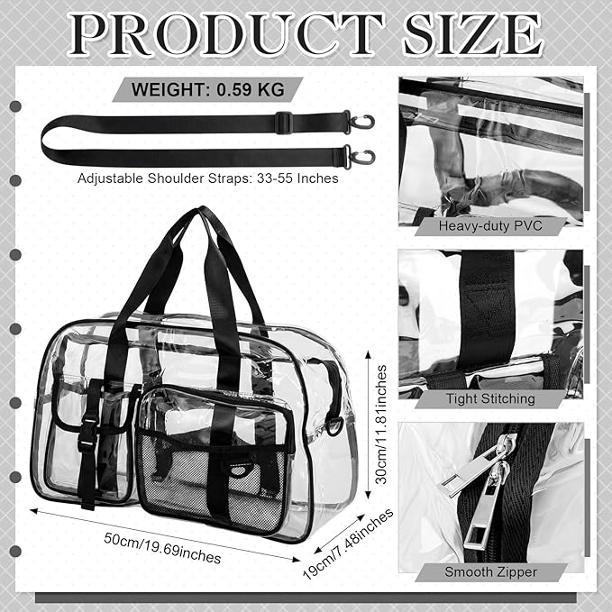 Abbylike Clear Bag Large Heavy Duty Tote for Stadium Events 20" Duffle Transparent Gym Bag for Sport Event Travel Makeup Work