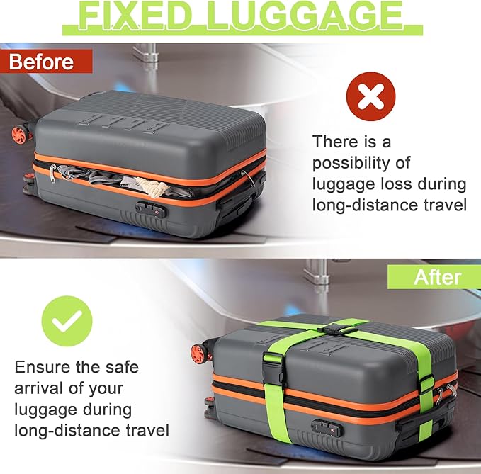 Luggage Straps for Suitcases 4 Pack, TSA Approved Travel Essentials, Luggage Strap for Travel Suitcase & Bag Closure and for Easy Identification, Travel Accessories for Safety & Convenience (Orange)
