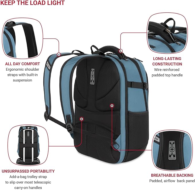 SwissGear Travel Tech Pro Laptop Backpack – Fits Laptops up to 16” – ScanSmart TSA-Friendly Backpack with Multiple Organizer Pockets – Blue