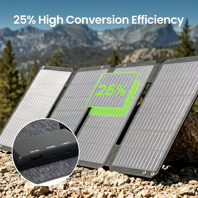 GEYOTO S45 Solar Panel 45W with USB-A and 25W USB-C Ports,25% High Efficiency Folding Solar Panel,Portable Solar Charger Compatible with Phones,Power Bank,IP68 Waterproof Solar Charger for Backpacking