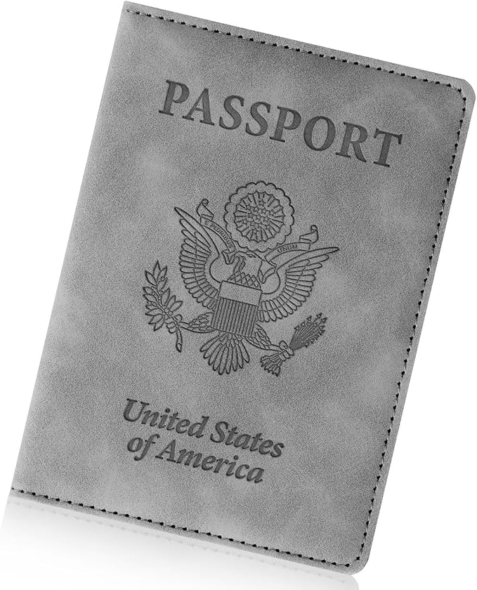 Passport Holder for Travel Essentials,RFID Blocking Passport Cover Wallet Card Case for Women and Men (Gray)