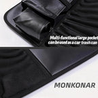 2PACK Leather Car Backseat Organizer with Tablet Holder - 9 Large Storage Pockets, Foldable Food Tray & Anti-Scratch Kick Mats - Universal Car Seat Protector for Kids, Pets & Travel Accessories