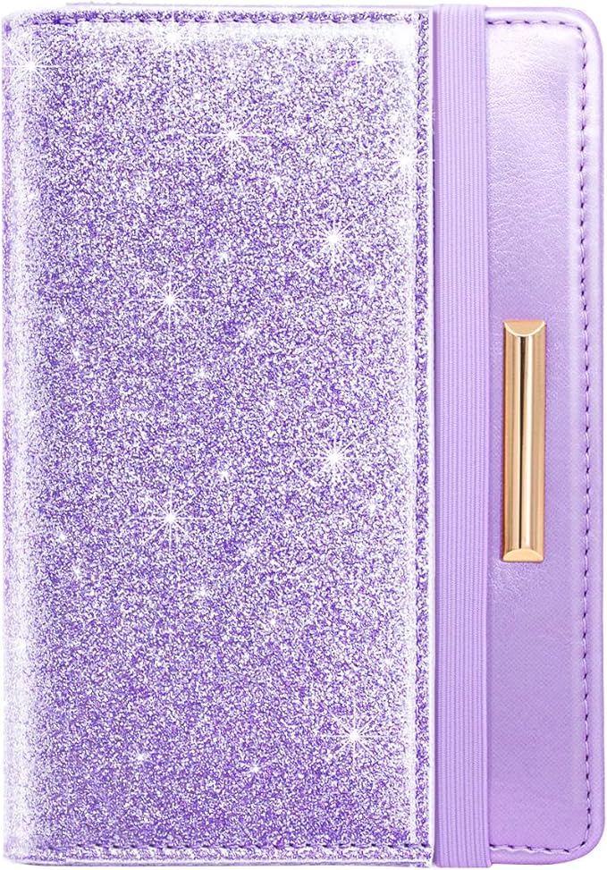 Passport Holder Cover,Traveling Passport Case Glitter Cute Passport Wallet for Women Purple