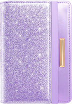 Passport Holder Cover,Traveling Passport Case Glitter Cute Passport Wallet for Women Purple