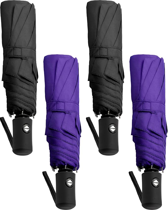 Yahenda 4 Pack Windproof Travel Umbrella Automatic Open & Close Folding Umbrellas for Rain Portable Umbrella Set for Men Women Backpack & Car Essentials