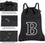 HOLYLUCK Drawstring Bags Initial Backpack Sackpack Cinch Bags for Sports, Gym, Travel, Beach(Black-B)