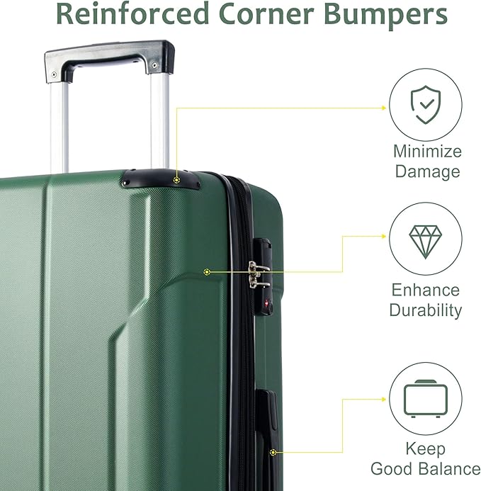 2 Piece Luggage Set, Hardside Suitcase with Spinner Wheels, TSA Lock & Expandable Hard Shell, Carry on and Checked Luggage for Travel, Maletas de Viaje for Men & Women (Green, 20+28Inch)