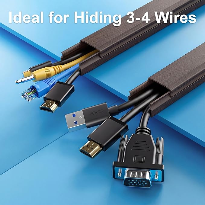 Yecaye TV Cord Hider, 42in Cord Cover, Large Cable Hider, Wire Covers for 4 Cords, Cable Raceway Wire Hider, Wire Hiders for TV on Wall, Cable Cover Cord Concealer, W1.18in H0.6in, Darkwood