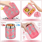 wiwens Bento Lunch Box for Kids with 12oz Soup Thermo Leak-Proof Lunch Food Container with 5 Compartment Thermo Hot Food Jar and Insulated Lunch Bag for Kid Toddler Girls Boys to School