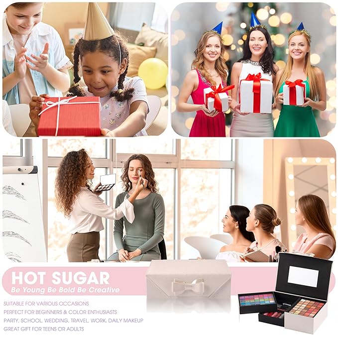 Hot Sugar Beginner Makeup Kit - 92 Piece Makeup Set for Women, Complete Full Face Cosmetics Collection, Ideal Makeup Gift Set (White)