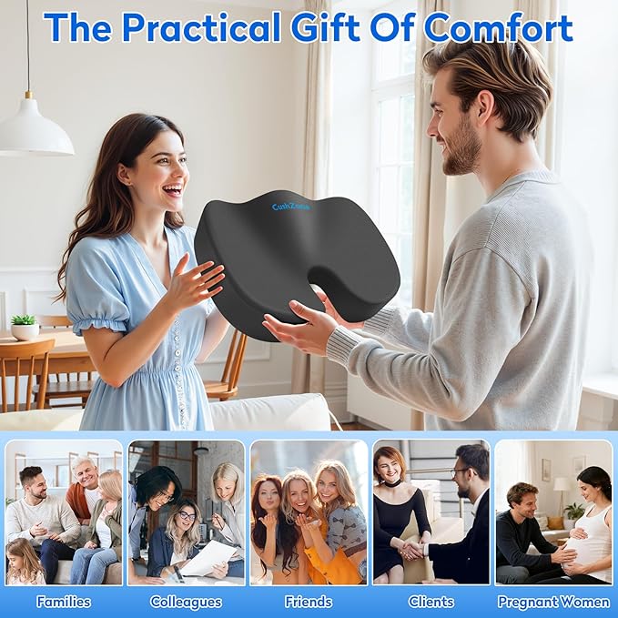 CushZone Seat Cushion, Office Chair Cushions, Car Seat Cushion, Non-Slip Sciatica & Back Coccyx Tailbone Pain Relief Chair Pad, Memory Foam Butt Pillow for Computer Desk, Wheelchair, Driving (Grey)