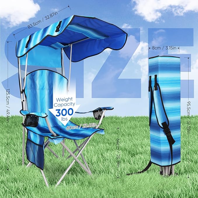 VTOY Portable Camping Chair with Canopy - Folding Chair with Canopy, Durable 600D Oxford Canopy Chair for Camping, Beach, Picnics, Fishing & Sports