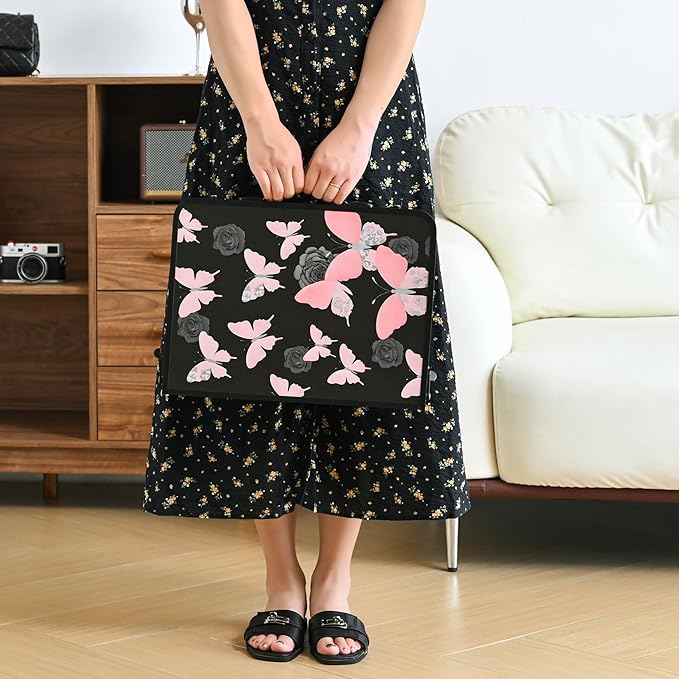 YihuiKo Small Camping Table, Vintage French Butterflies Pattern Folding Table, Adjustable Height, Lightweight & Portable Outdoor Picnic Table with Carry Handle for Patio, Living Room, Travel
