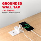 Energizer 3-Outlet Grounded Wall Tap, 15A, 125V, 3-Prong Plug Adapter, White, Plastic & Rubber, Surge Protection, 3 AC Outlets, 4 Pack