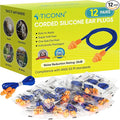 TICONN 12 Pairs Reusable Silicone Ear Plugs for Sleeping Noise Cancelling, Individually Wrapped 25dB NRR Corded Earplugs for Study Concentration Travel (12 Pairs)