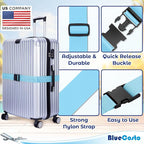 Luggage Straps for Suitcases - TSA Approved - Blue, 4 PK - Premium Nylon Belts for Suitcase, Briefcase & Travel Bag - Adjustable Strap Length 46" - 78"