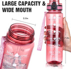 OLDLEY Water Bottle, 32oz Motivational Sports Water Bottle with Time Marker - Times to Drink - Tritan, BPA Free, Wide Mouth Leakproof,Anniversary Birthday Gifts for Men Women, Clear Red