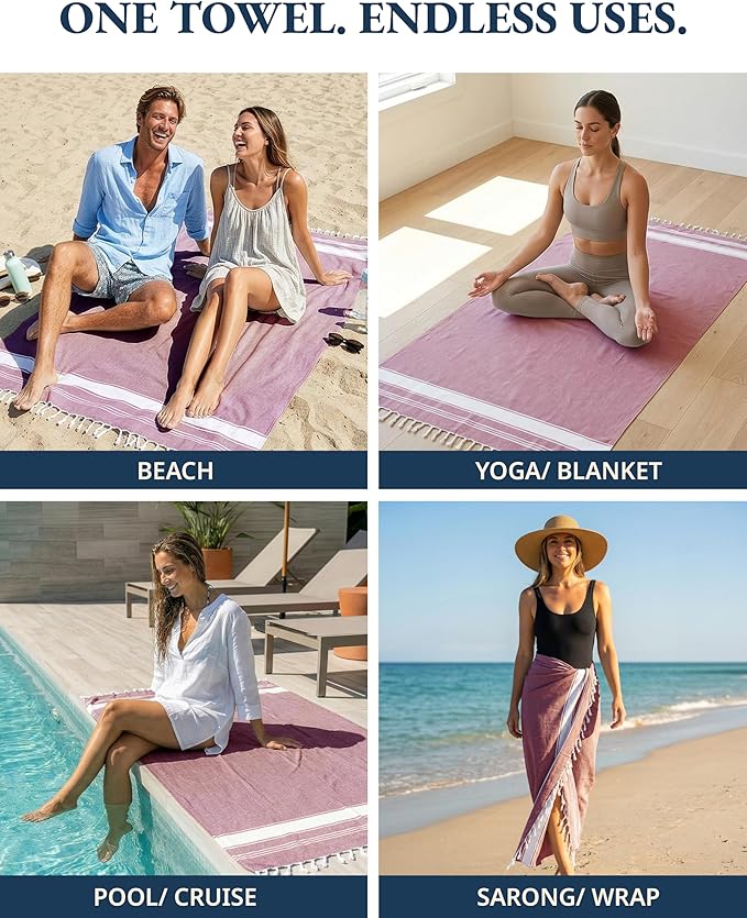 LANE LINEN Beach Towel Set of 4, Turkish Beach Towel Set, Pre-Washed Pool Towels, Quick Dry Travel Beach Towel, Extra Large Beach Towels Oversized, 39"x71" - Cashmere Rose