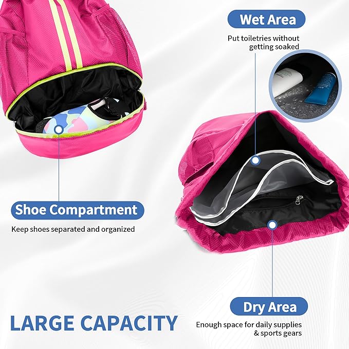 JELUTAR Drawstring Backpack Gym Bag with Shoes Compartment for Soccer, Basketball, Swim, Water-Resistant String Backpack Beach Cinch for Women Men, Rose
