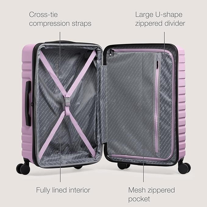 U.S. Traveler Boren Expandable Hardside Rugged Travel Luggage with 8 Spinner Wheels, Lavender, Checked-Medium 26-Inch