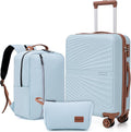 Carry On Luggage Set 22x14x9 Airline Approved Luggage Sets 3 Piece,Suitcases with Wheels,ABS Hard Case Luggage with TSA Lock Spinner Wheels(20 Inch,BP/TB)