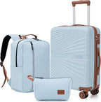 Carry On Luggage Set 22x14x9 Airline Approved Luggage Sets 3 Piece,Suitcases with Wheels,ABS Hard Case Luggage with TSA Lock Spinner Wheels(20 Inch,BP/TB)