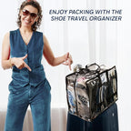 Shoe Travel Bag for Shoes - Travel Shoe Organizer - Portable Luggage Shoes Carrier Sneaker Bag - Shoe Storage Case (Clear, 8 Pairs)