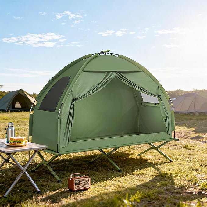 Outsunny Camping Tent Cot, Single Person Folding Cot Combo, Off-Ground Tent, Covered Outdoor Bed with Carry Bag for Hiking, Camping
