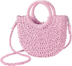 Womens Straw Beach Bag Woven Crossbody Shoulder Bags Top Handle Satchel Handbag Purse for Summer