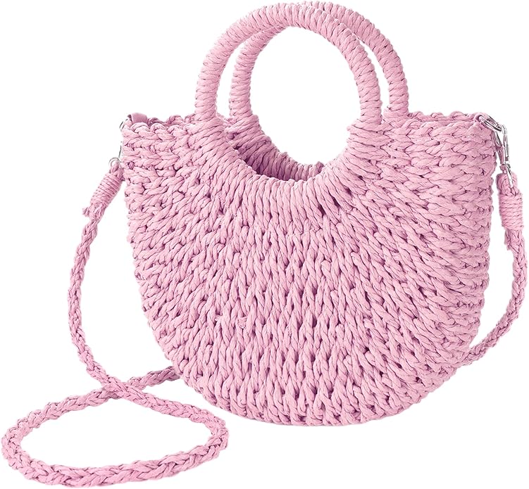 Womens Straw Beach Bag Woven Crossbody Shoulder Bags Top Handle Satchel Handbag Purse for Summer