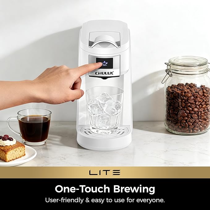 CHULUX Lite Single Serve Coffee Maker for K Cup Capsules, Single Cup Reservoir Coffee Maker with One Touch Brewing, 5 to 12 Oz Brew Sizes, Designed Specifically for Standard Mugs, White