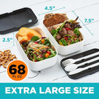 KARRICO Double Premium Bento Box Adult, 67 fl oz BPA-Free - Cream Stackable Lunch Box with Leak-Proof Lids & Dividers, Perfect for Meal Prep, Lunches & Portion Control