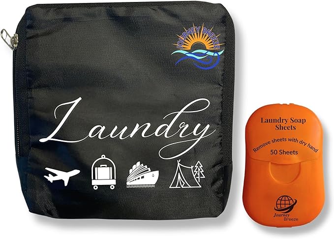 Travel Laundry Detergent Sheets and Foldable Travel Laundry Bag – Compact Laundry Detergent Sheets for Traveling, Dirty Clothes Laundry Bag for Hotels, Cruises & Suitcases