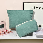 SOIDRAM 2 Pieces Makeup Bag Large Corduroy Cosmetic Bag Capacity Canvas Mix Travel Toiletry Bag Organizer Cute Makeup Brushes Aesthetic Accessories Storage Bag for Women, Corduroy Mix Green